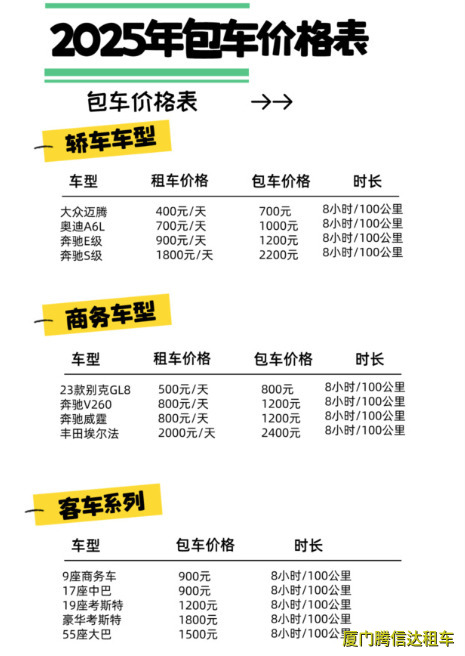 廈門包車一天多少錢？2025年包車價(jià)格明細(xì)表（含司機(jī)+油費(fèi)）